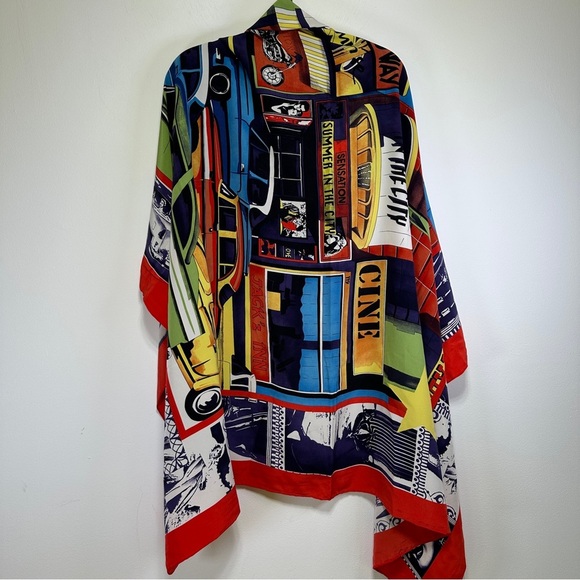 Otto Kern Designer Red Large Silk Scarf | Retro Pop Art Print Broadway Art - Picture 4 of 10